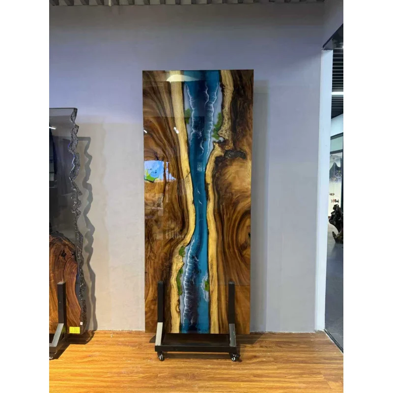 custom.Luxury Customized Modern Design Handmade Dining Table Set Live Epoxy Resin River Table Kitchen & Living Room
