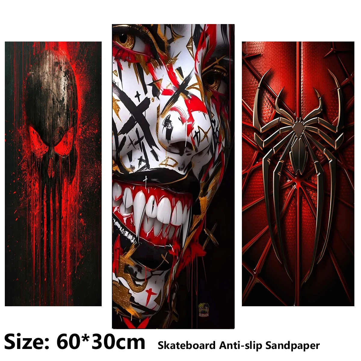 Electric Scooter Anti-slip Sticker Sandpaper Skateboard Grip Tape Sheet 60*30cm Spider Horror Graffiti Face Pattern