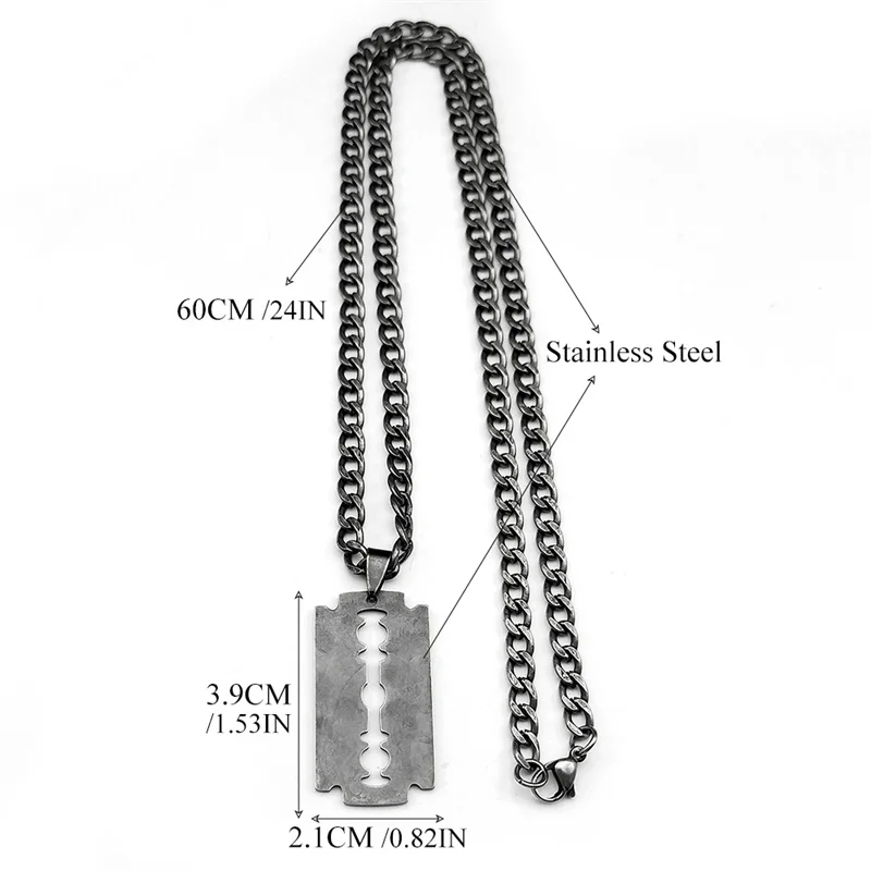 Punk Rock Blade Razor Shape Pendant for Women Men Stainless Steel Black Color Cool Boy Male Chain Necklace Jewelry N913S06