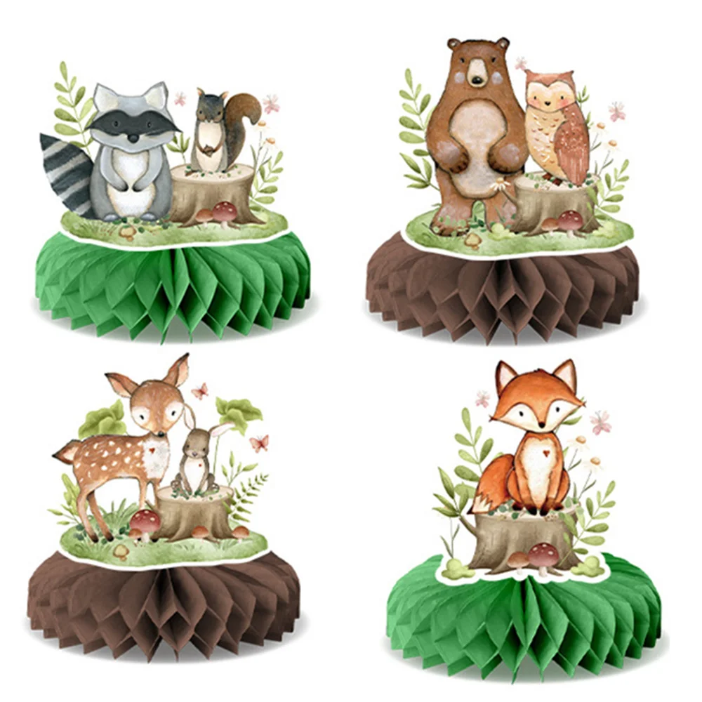 4-teiliges Waldtiere-Wabendekor-Set, Tischdekoration für Waldthemen-Partys, Fuchs-Geburtstags- und Strandparty-Zubehör – Detail 1