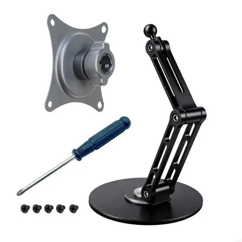 Desk Portable Display Stand with 75 x 75 mm VESA Plate, Rotating Base and Metal Arm for Small Monitor Placement in Home H8WD