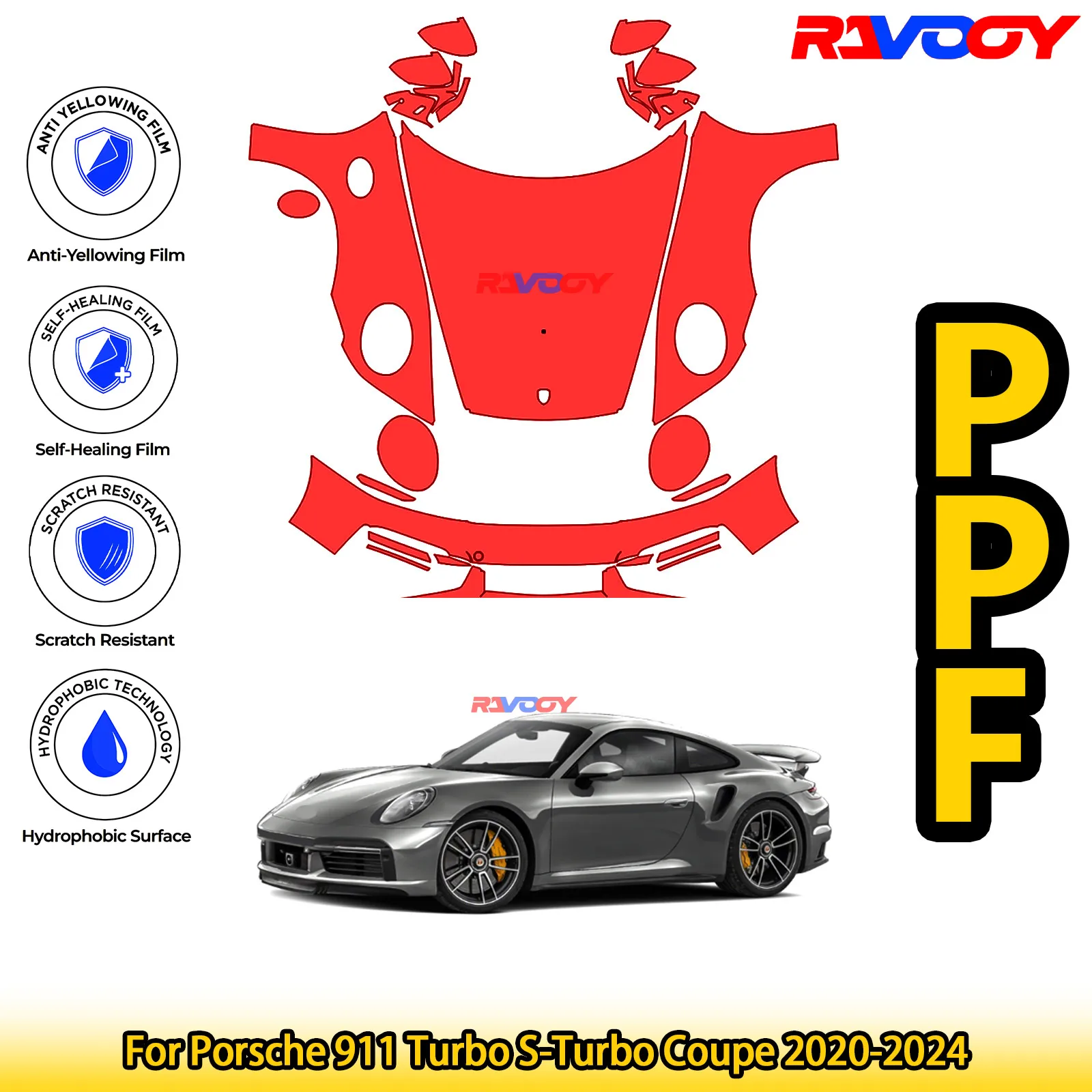 

Для Porsche 911 Turbo S-Turbo Coupe 2020-2024 глянцевая матовая черная предварительно вырезанная передняя PPF комплект защитная пленка для краски