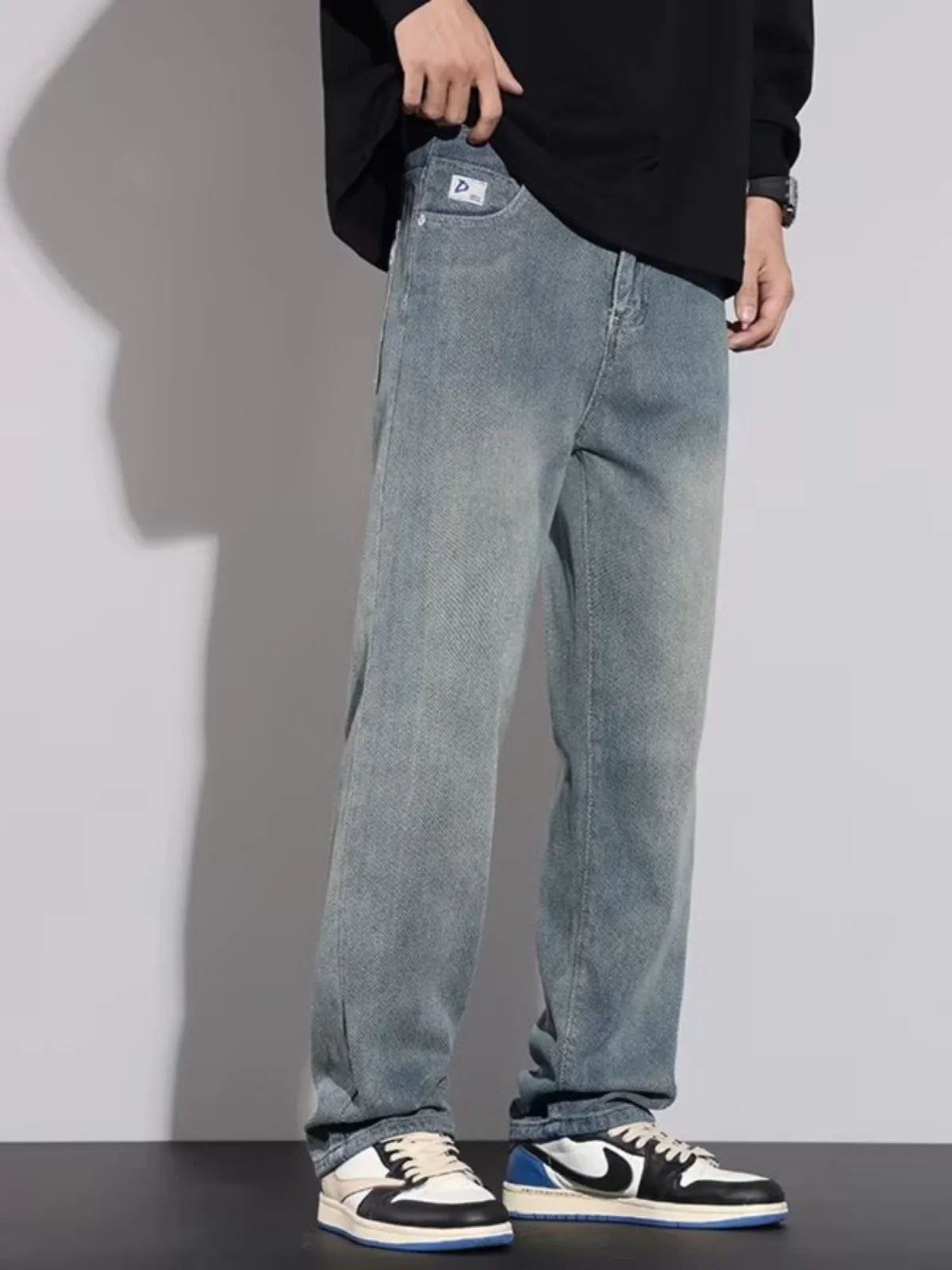 

Американские ретро джинсовые джинсы «Звездная ночь», мужские свободные прямые брюки Spor, повседневные широкие брюки, весна-осень