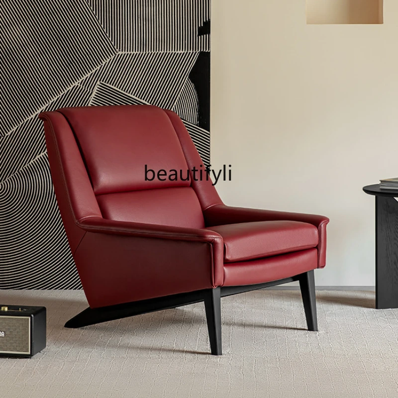 Italian minimalist leather single sofa chair modern light luxury home living room leisure chair