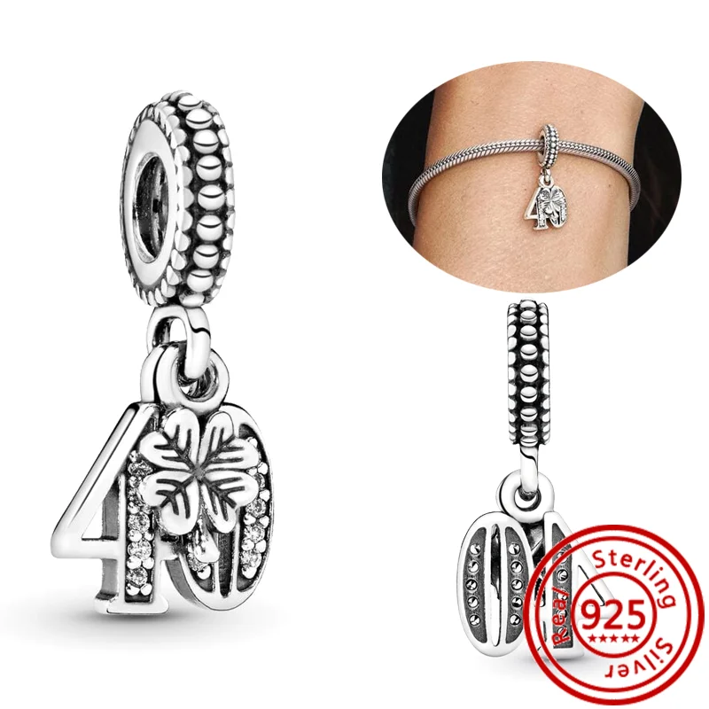 925 Sterling Silver Lucky Arabic Numbers 15 18 20 25 30 40 50 Pendant Shining Beads Fit Original Pandora Charms Bracelet Jewelry