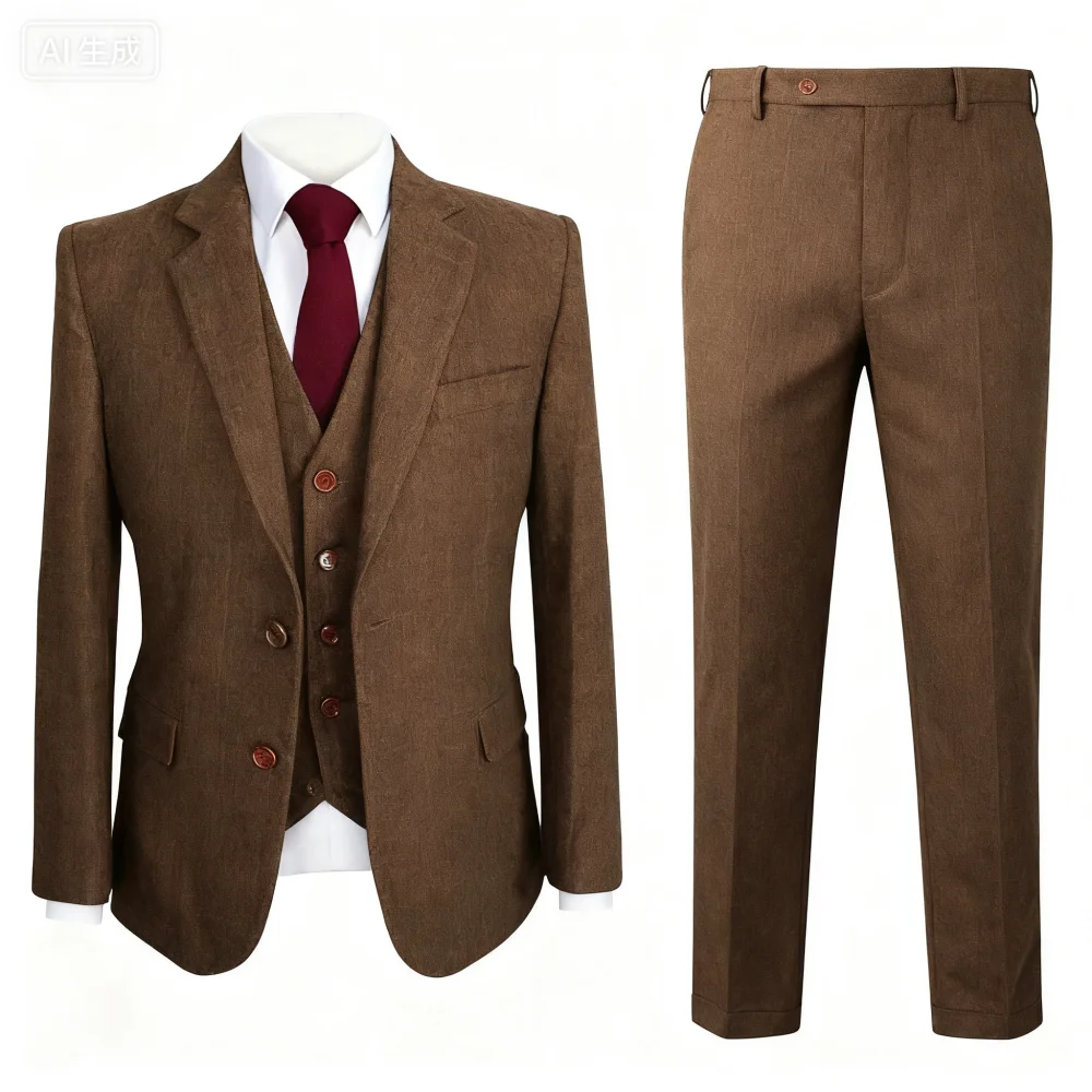 بدلة زفاف رجالية بقصة ضيقة من صوف التويد رمادي العمود الفقري للتدخين سترة رسمية سترة-ملابس رفقاء الزفاف ملابس غير رسمية للرجال #3