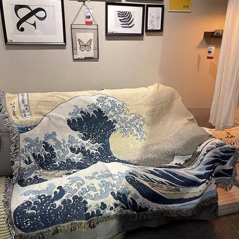 American outdoor camping blanket fringed woven blanket jacquard woven throw sofa cover decorative anime tapestry