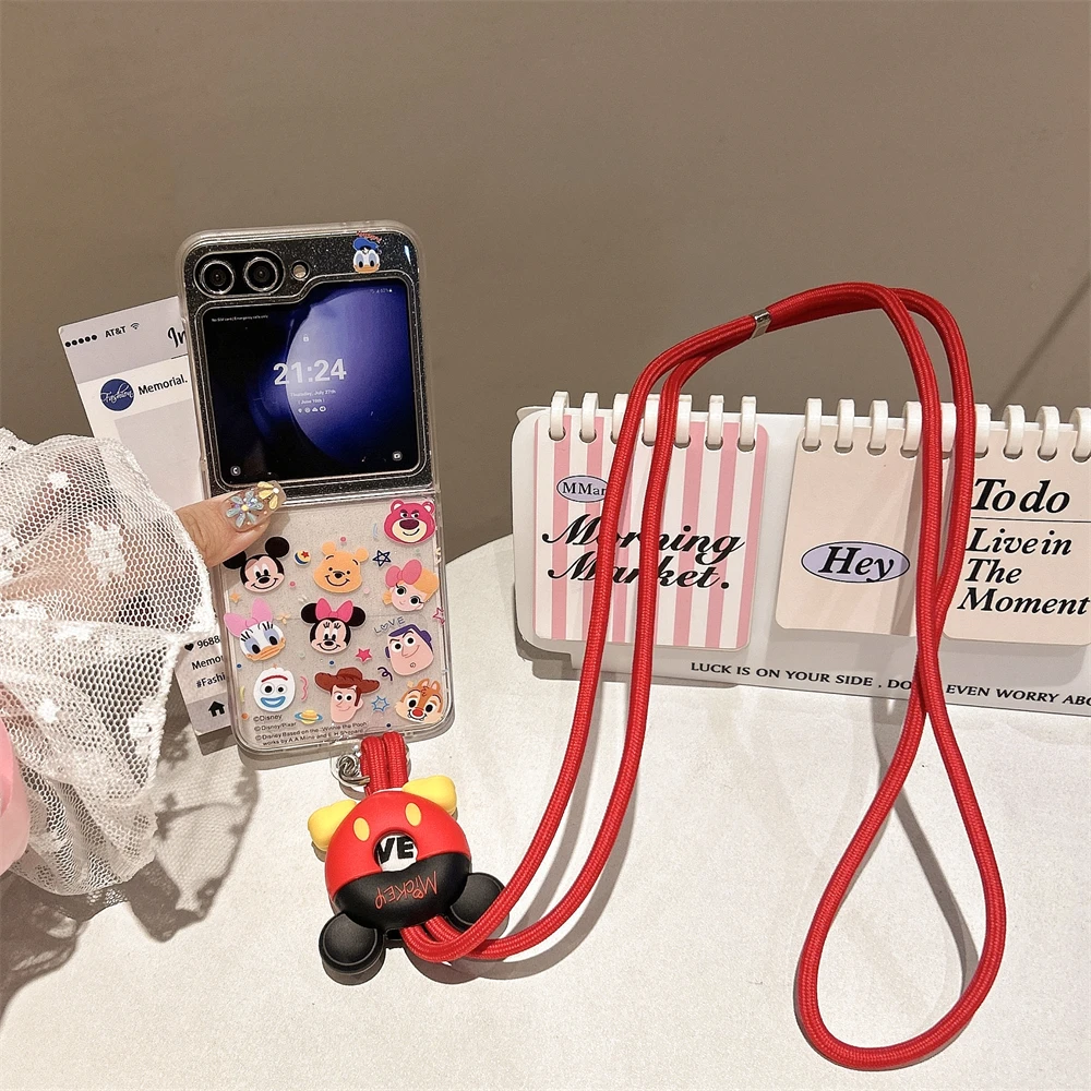 

Чехол для ПК «История игрушек» с Микки и Минни для Samsung Galaxy Z Flip 7 fe 6 5 zflip7 Flip6, противоударный чехол с блестками, прозрачный корпус