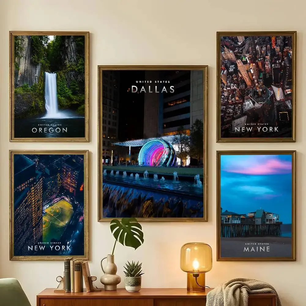 City United States Landscape Posters Houston New York US Prints Canvas Painting