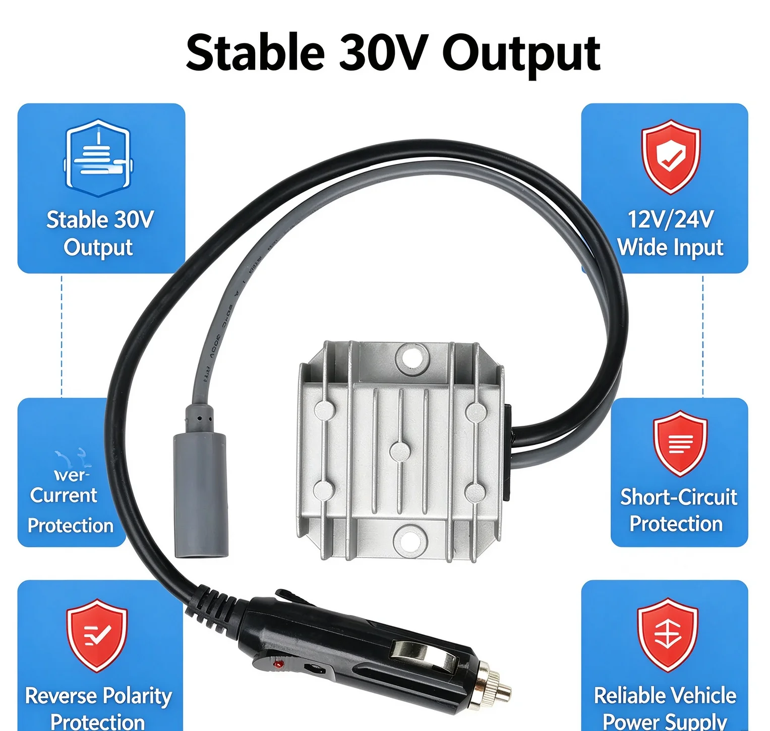 DC 12V 24V to 30V, 3.5A mini DC Step-up Converter with Cigarette Lighter Plug, Suitable for Motorhomes, Boats, Etc.