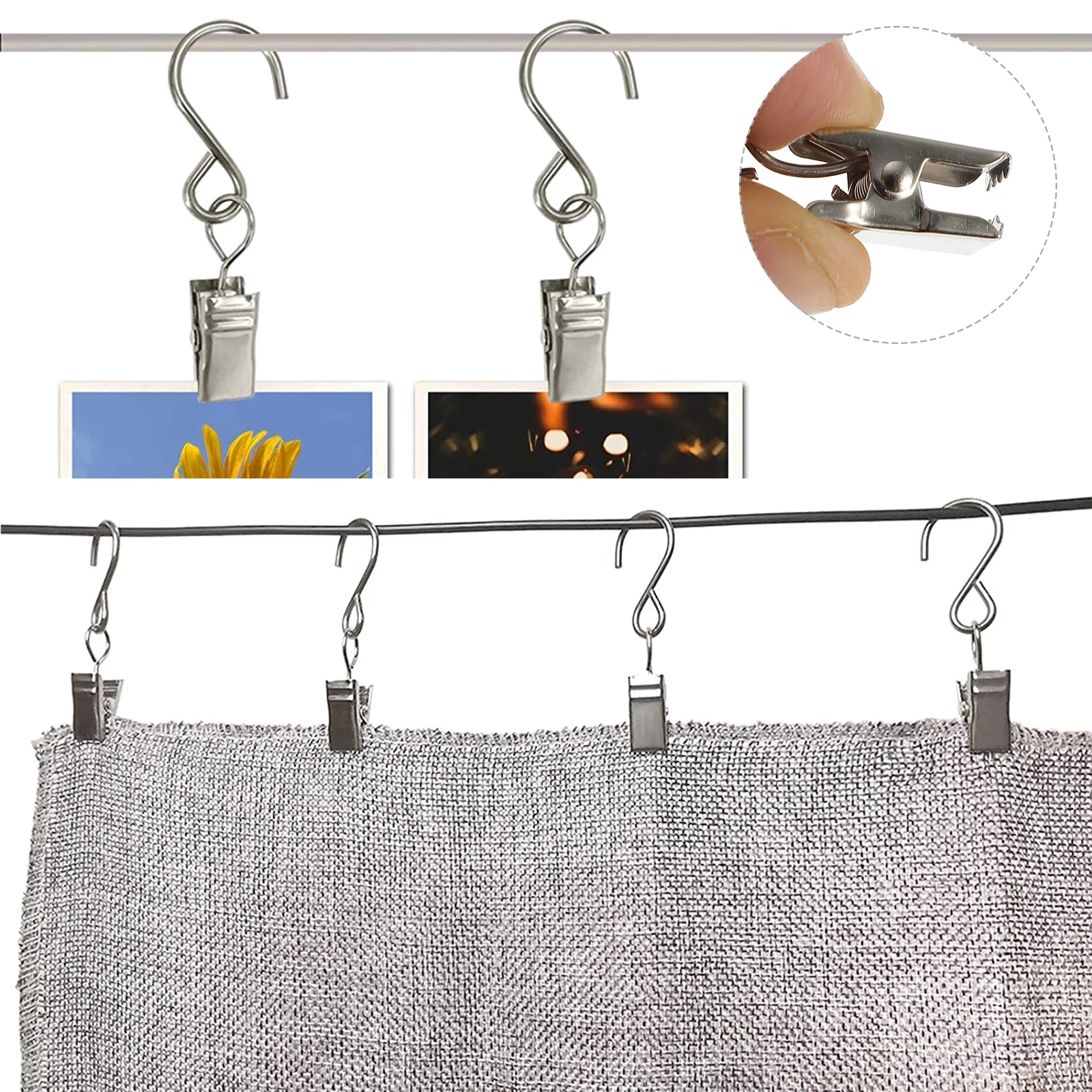 

50 Pcs Hook Clip Clamps Drapery Hangers Curtain Hooks Clips Track Backdrop Metal