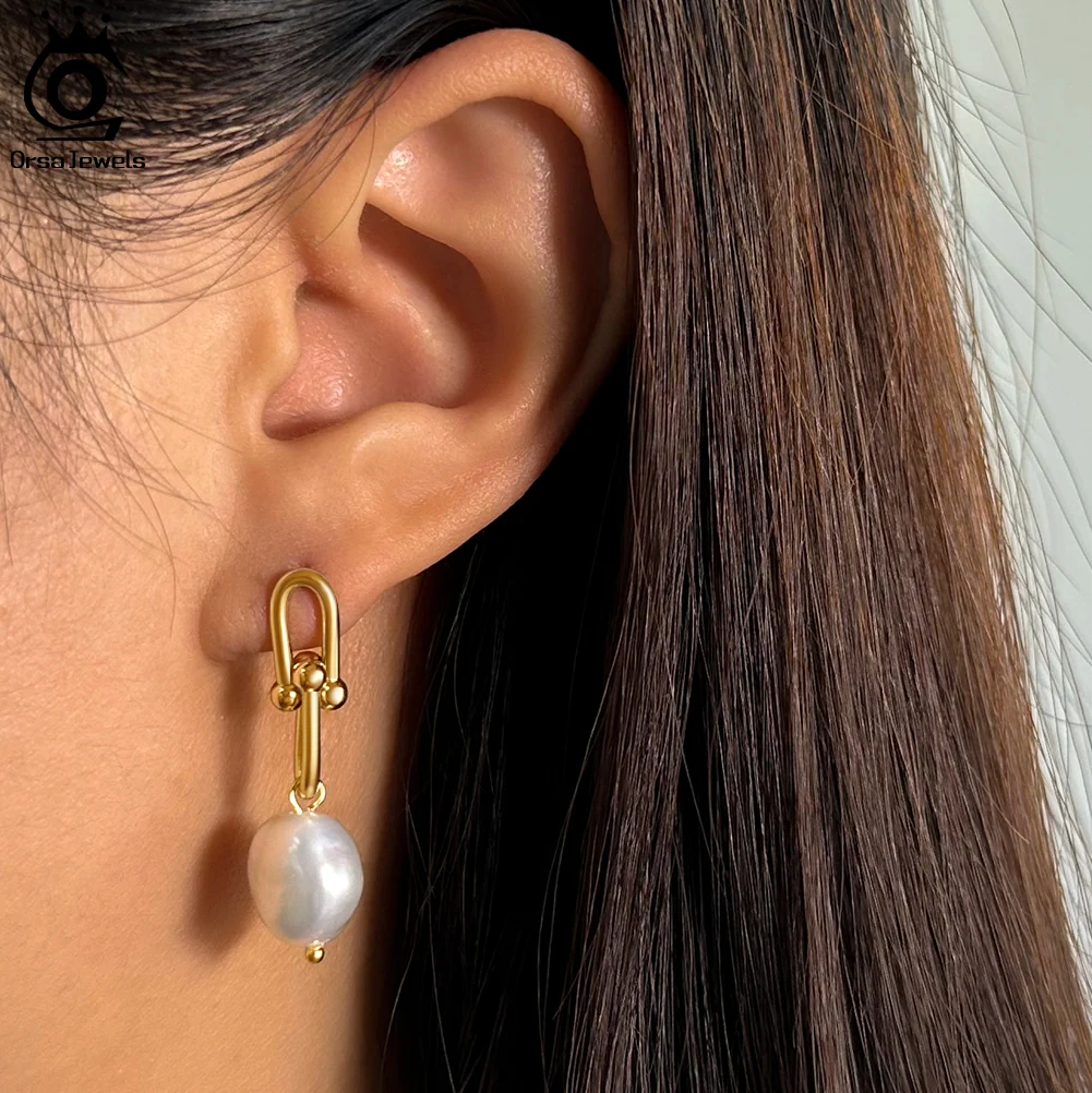 

ORSA JEWELS Handpicked Baroque Pearl Earrings 925 Sterling Silver Vintage 14K Gold Pearl Drop Earrings Jewelry for Women GPE54