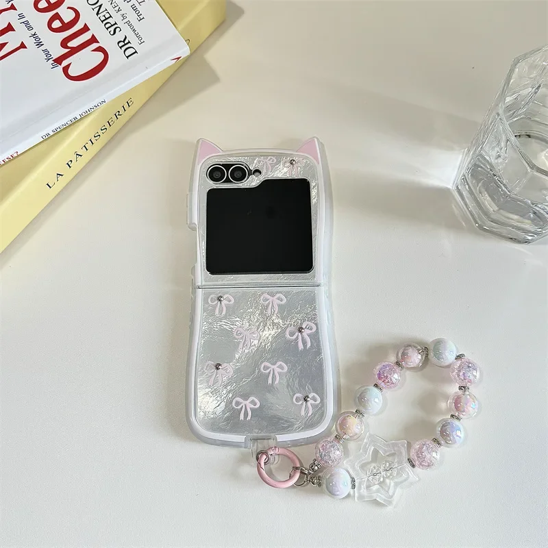 Rosa Bowknot bunte Kette Telefon hülle für Samsung Galaxy Z Flip 6 5 4 3 Schutzhülle für ZFlip4 ZFlip5 ZFlip6 Hülle