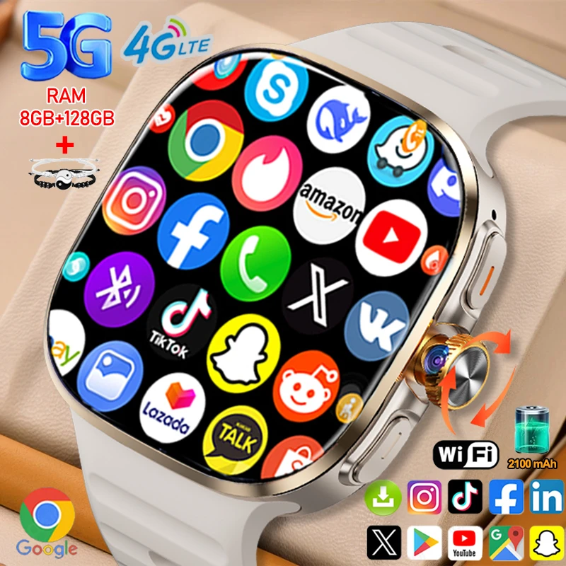 

Всесетевые умные часы 5G/4G, 2,4-дюймовый AMOLED, аккумулятор 2100 мАч, 8 ГБ + 128 ГБ ОЗУ, камера 1000 Вт, GPS, Wi-Fi, Google APP, загрузка Smartwatch