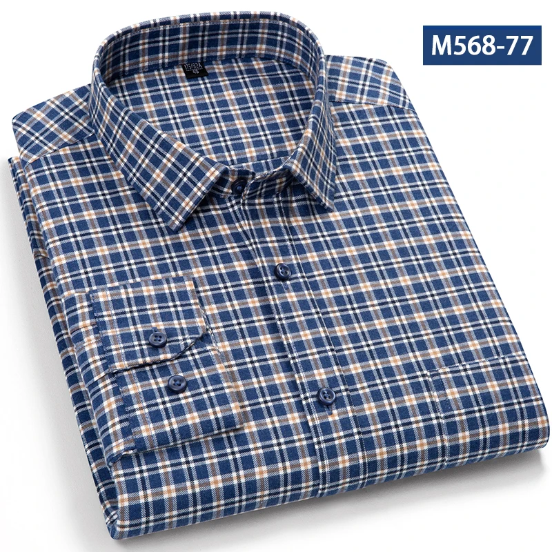 Men's Cotton Brushed Shirt Soft Plaid Long Sleeve Classic Check Shirt Warm Comfortable Lumberjack Shirt for Autumng Men Clothing