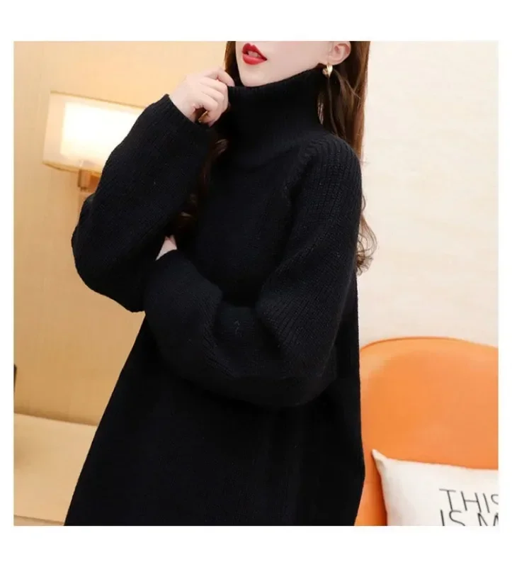 Large Size Thick High Neck Sweater Women\'s Loose Fitting Pullover Versatile Knitted Sweater Autumn and Winter 2024 New Item