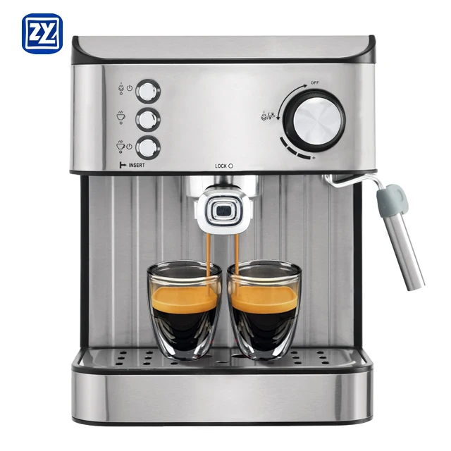 15 Bar  Machine With Milk Frother, Make 2 Cups Simultaneously, Works Pods or Ground Coffee, 55 Oz. Water Reservoir