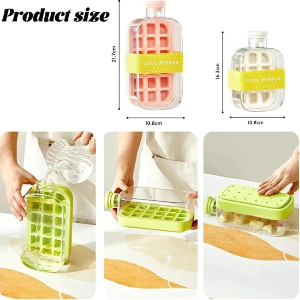 Summer Essential Ice Cube Bottle with Straw, 2 In 1 Touch-Free Push-Type Ice Making Bottle, Easy Release Ice Mold