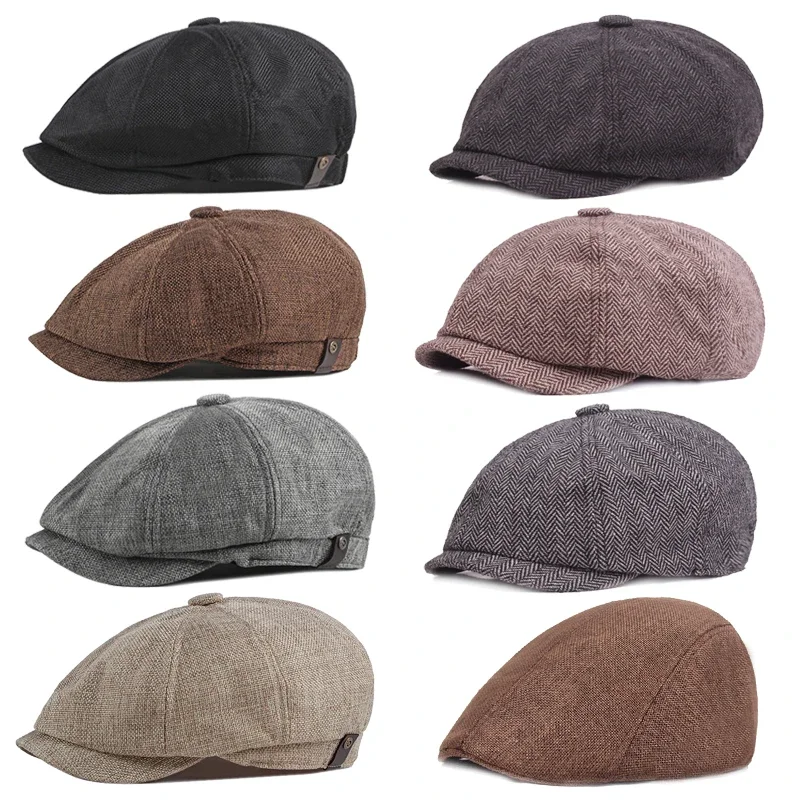 Retro Caps Men Octagonal Hats British Painters Hats Autumn Winter Berets Herringbone Flat Caps Hip Hop Berets Gorras