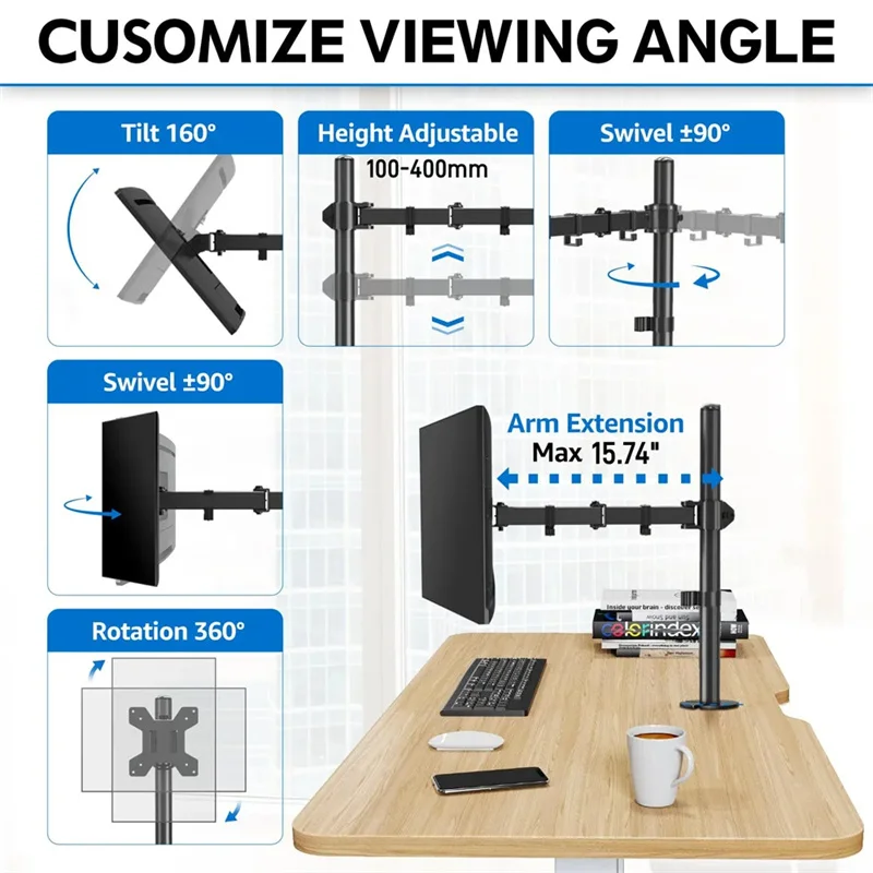 Imagem -04 - Monitor de Mesa Suporte Suporte Ajustável Computer Clamp Mount Heavy Duty Dual Braço Stand Carga 10kg Vesa Screen 15 a 30