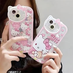 Śliczne etui Sanrio Hello Kitty na iPhone 15 14 13 12 11 Pro Max XR XS MAX 7 8 Plus luksusowa kreskówkowa przezroczysta okładka Lady Girl Y2K