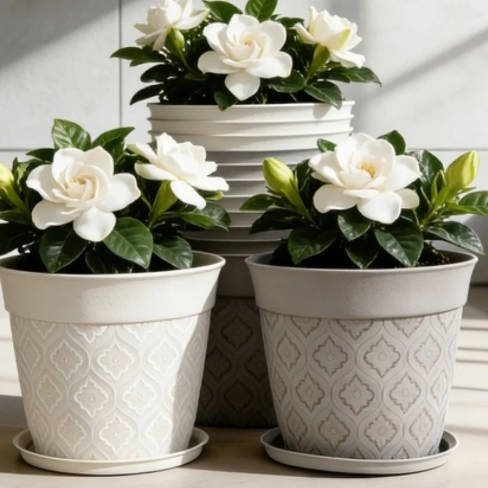 8in Flower Pot With Drainage Hole And Saucer Nordic Style Plastic Flower Pot For Succulent Plant Outdoor Indoor Flower Pot ﻿ view 4