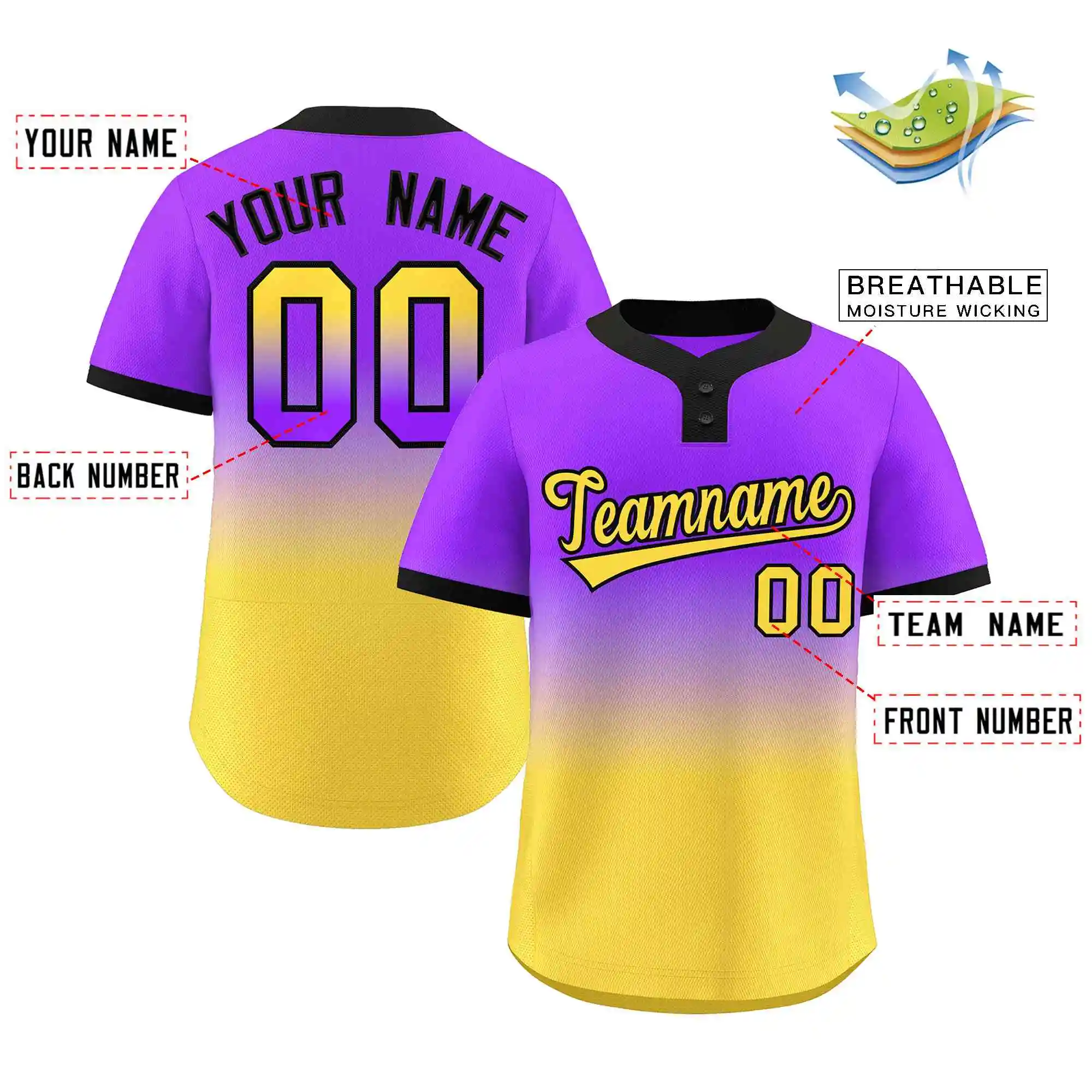 Custom Baseball Jersey Full Sublimated Softball Jersey Printed Baseball T-Shirt for Men/Kids/Women Gradient Hip Hop Jersey