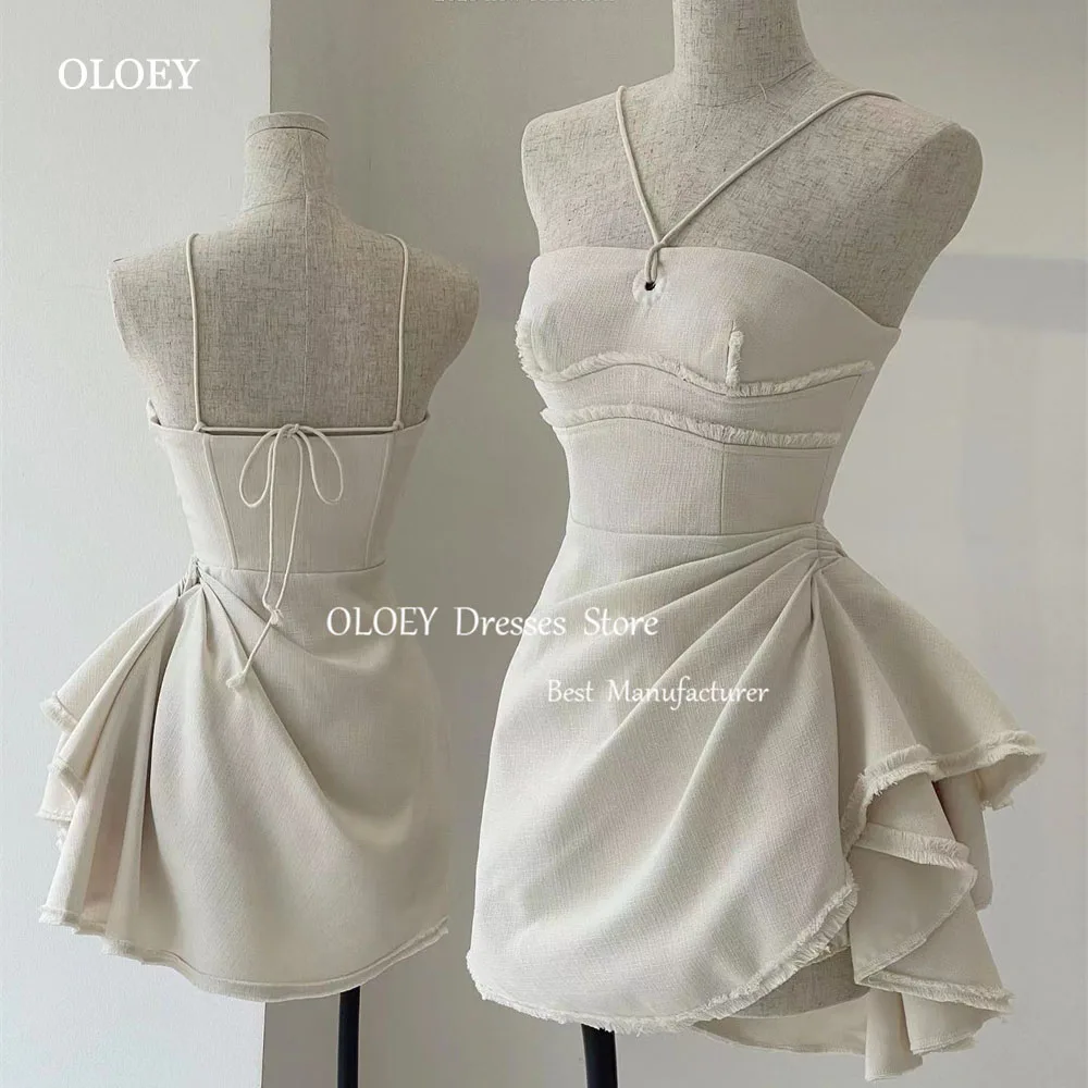 

OLOEY Modern Style Pleat Prom Dress Halter Mini-length Above Knee Sleeveless Birthday Party Dress Summer Dress