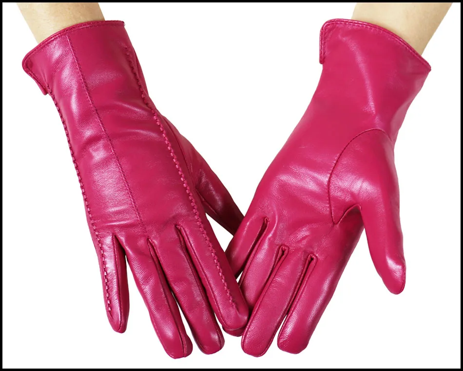 Leather gloves women's sheepskin flannel lining winter warmth high-grade black touch screen color leather gloves driving new