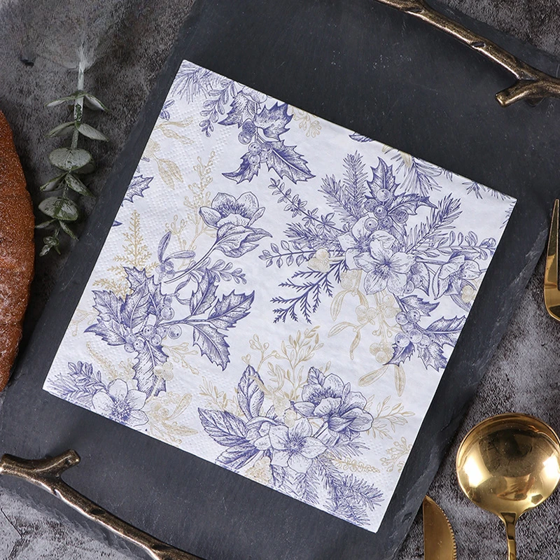 20Pcs Vintage Blue and White Porcelain Decoupage Paper Napkins Flowers Paper Tissues for Party Tableware Decor Wedding Supplies