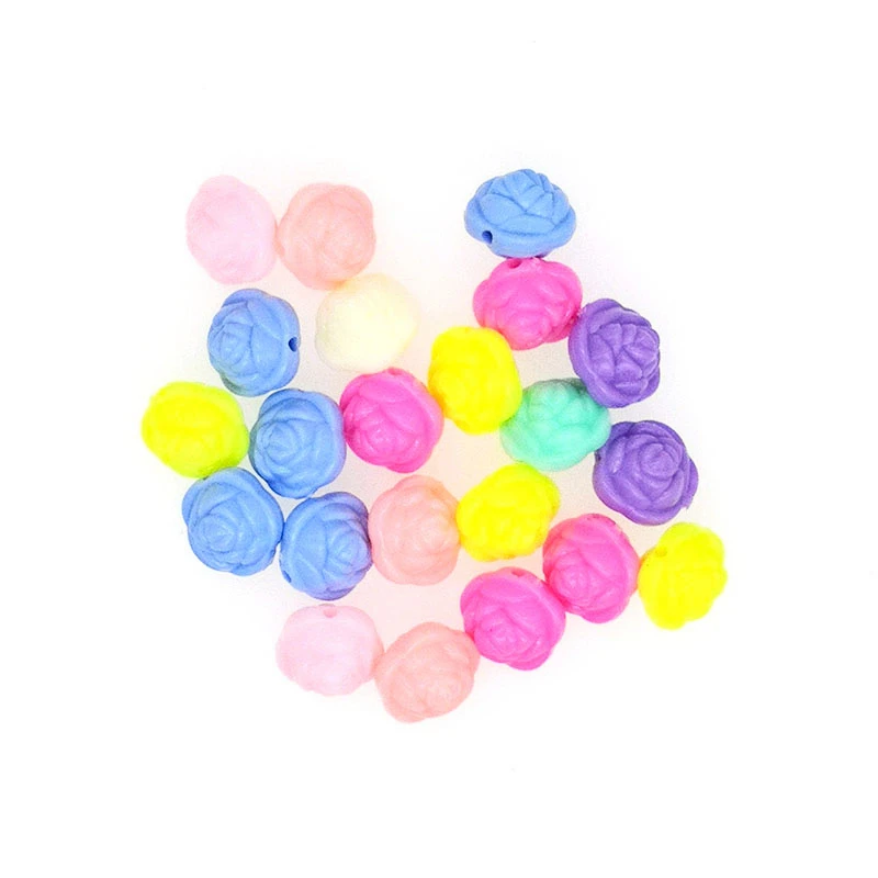 50pcs/lot 12mm Single Hole Rose Flower Shape Spring Color Acrylic Beads Scrapbook Sewing Buttons DIY Material Findings BD20519