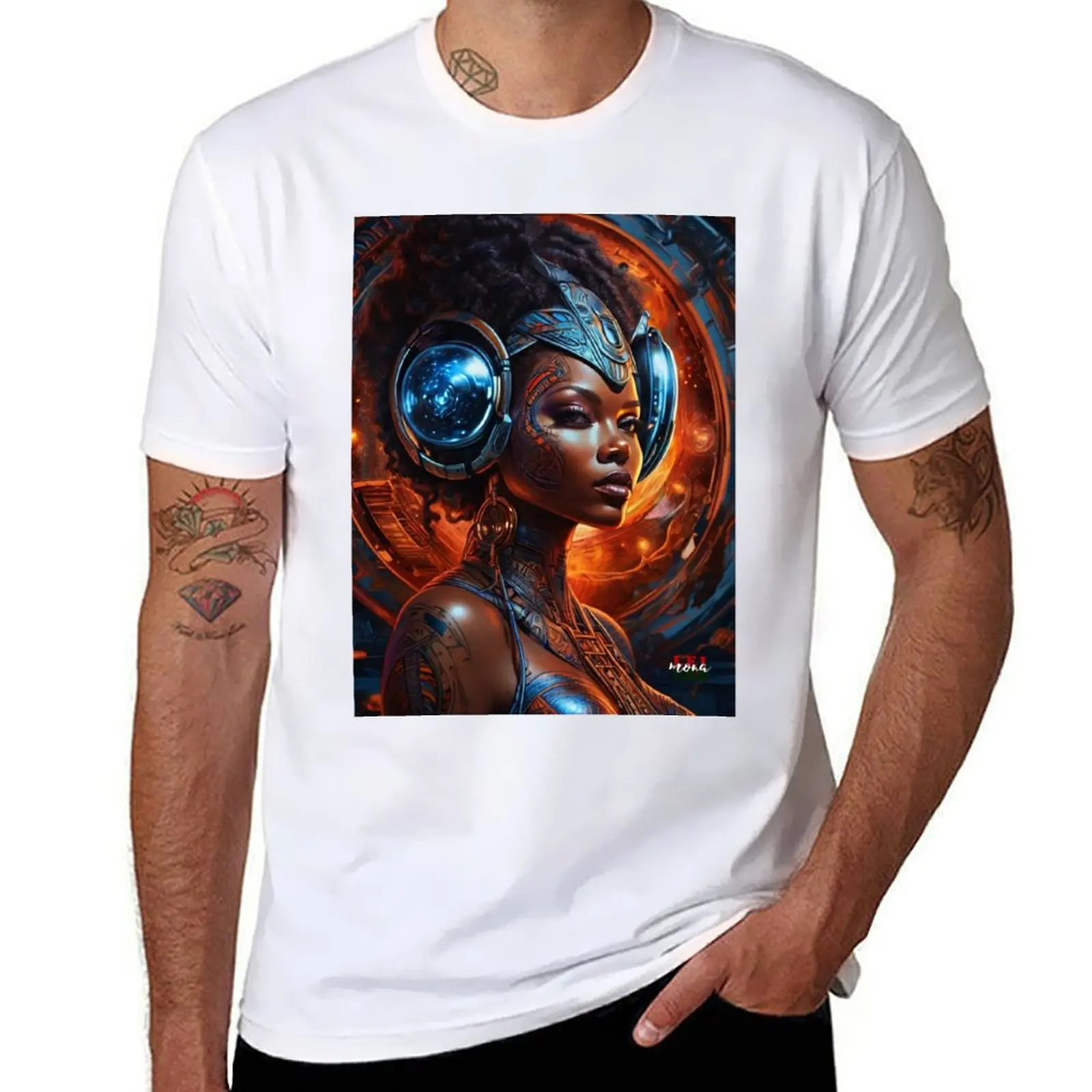 

African Time Travelling; Fantasy Science Fiction; T-Shirt cotton t shirt man T-Shirt