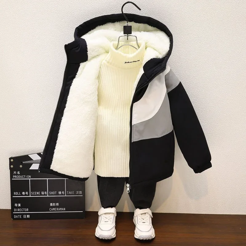 Boys Coat Jacket Overcoat Cotton 2023 Zipper Warm Plus Velvet Thicken Winter Christmas Children\'s Clothing