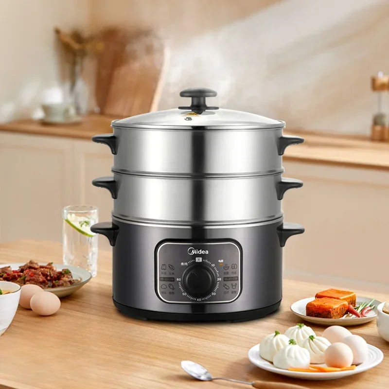 Electric steamer three-layer large-capacity household multifunctional stainless steel timing automatic power-off cooker