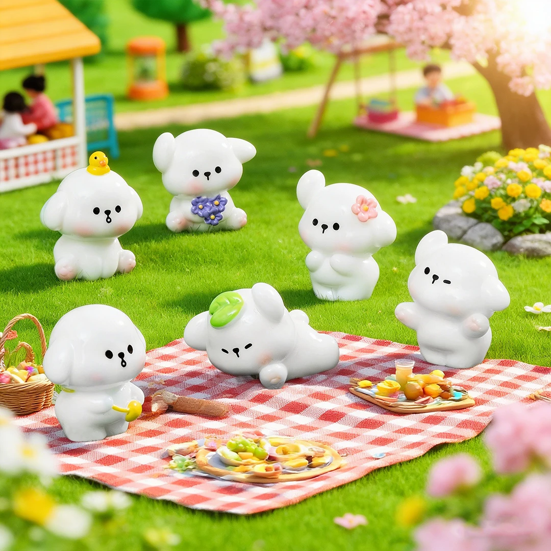 Mini Cute Dog Figurines Spring Summer Micro Landscape Decor Cute Puppy Spring Outing Desk Ornament Miniature Garden Statue Gift