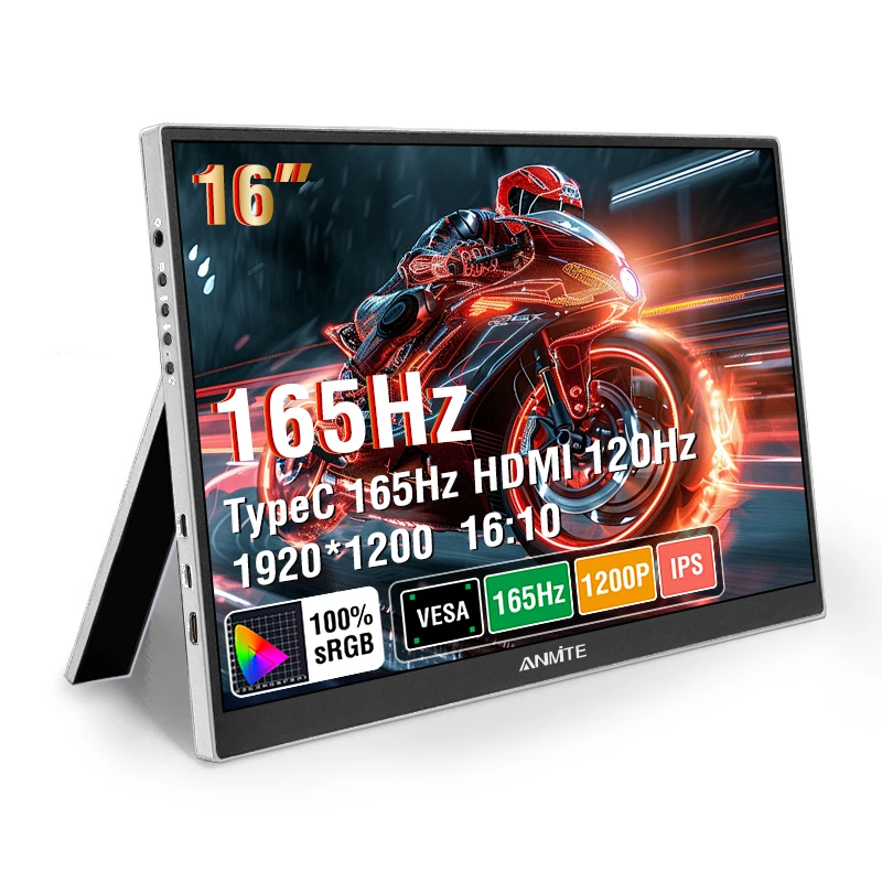 

16-дюймовый портативный монитор с частотой 144 Гц, разрешением 1920*1200, 100% sRGB, яркостью 300 кд/м², подходит для ноутбуков и мобильных телефонов.