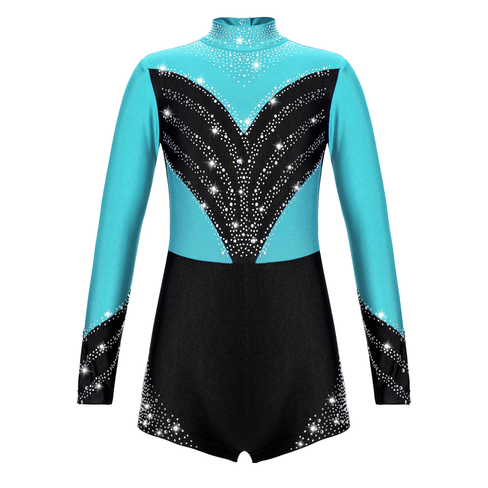 Gymnastics Bodysuit for Girls Kids Ballet Leotard Long Sleeve Shiny Skating Jumpsuit Jazz Dance Costume Children Dance Wear