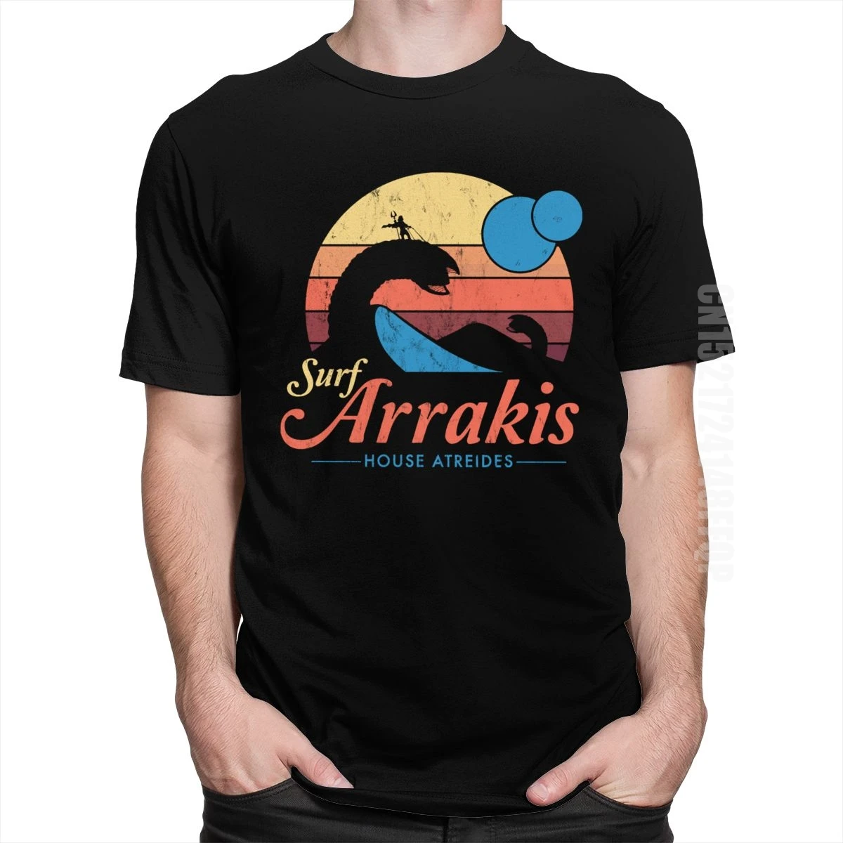 Fashion Visit Arrakis Tshirt Men Dune Shirt Great Wave Vintage Distressed Surf House Atreides T-shirt Soft Cotton Surfer Tee Top