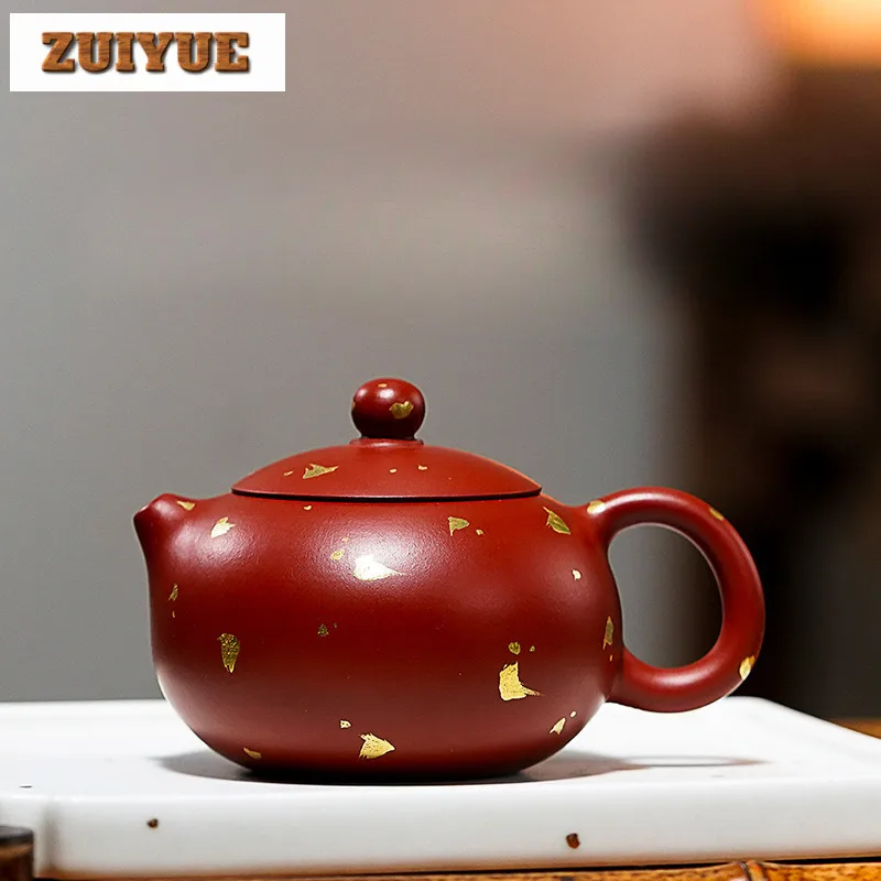 100ml  Yixing Purple Clay Teapots Handmade Gold Tracing Xishi Pot Raw Ore Dahongpao Mud Tea Maker Kettle Zisha Tea Set For Tea