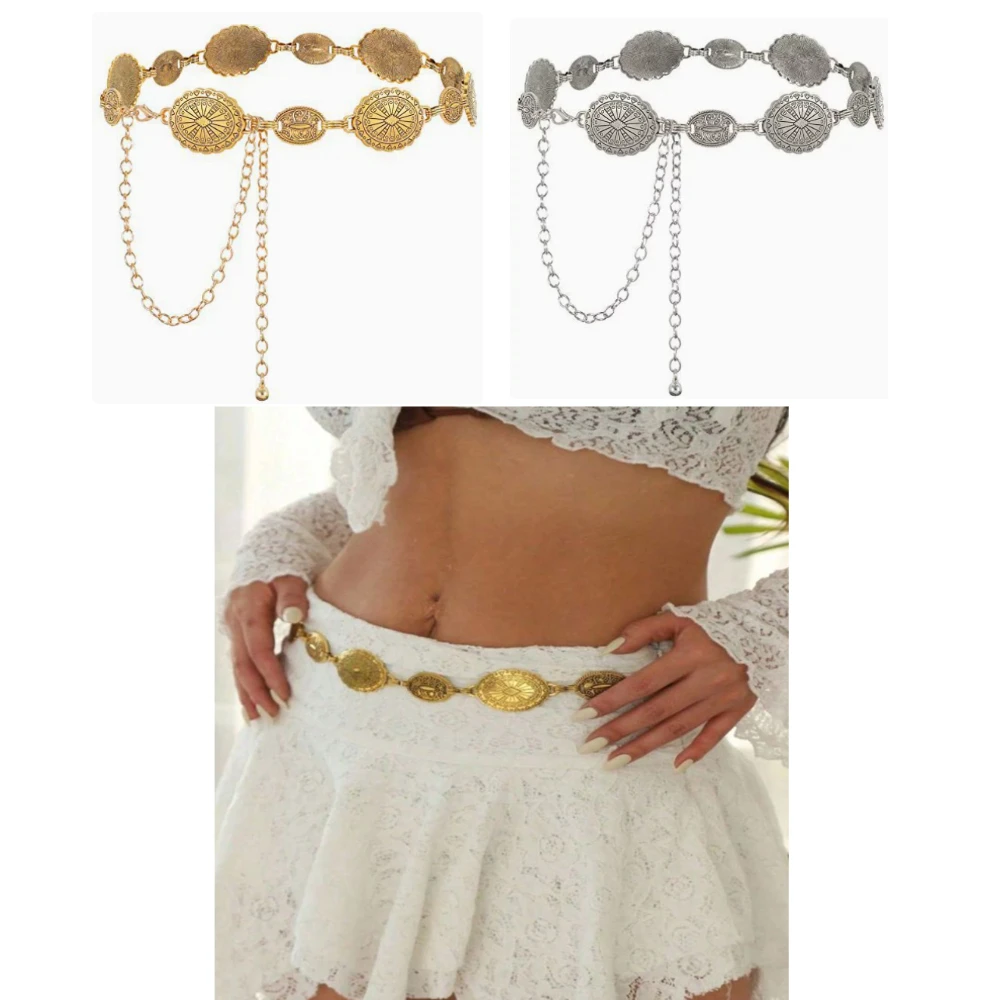 Fashion Metal Chain Belt for Women Fashion Cowgirl Western Country Chain Belts Adjustable Concho Belt for Sweaters Dresses Jeans