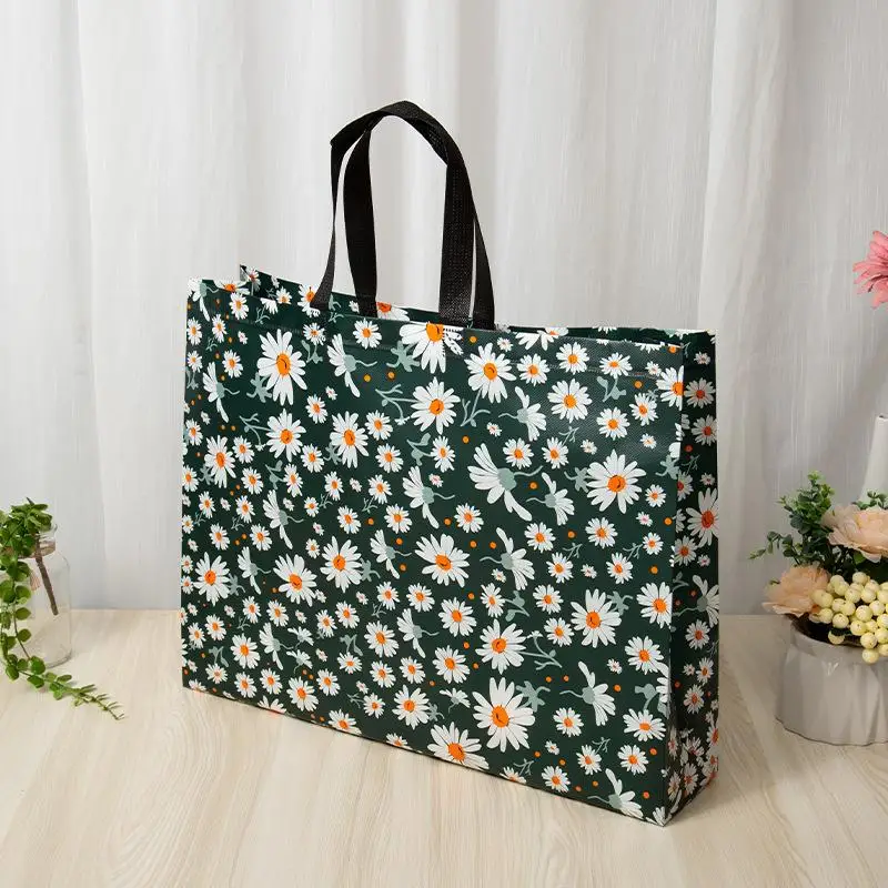 Reusable Shopping Bag Daisy Flower Pattern Foldable Grocery Bag Eco-Friendly Tote Bag non-Woven waterproof Shopper Groceries Bag