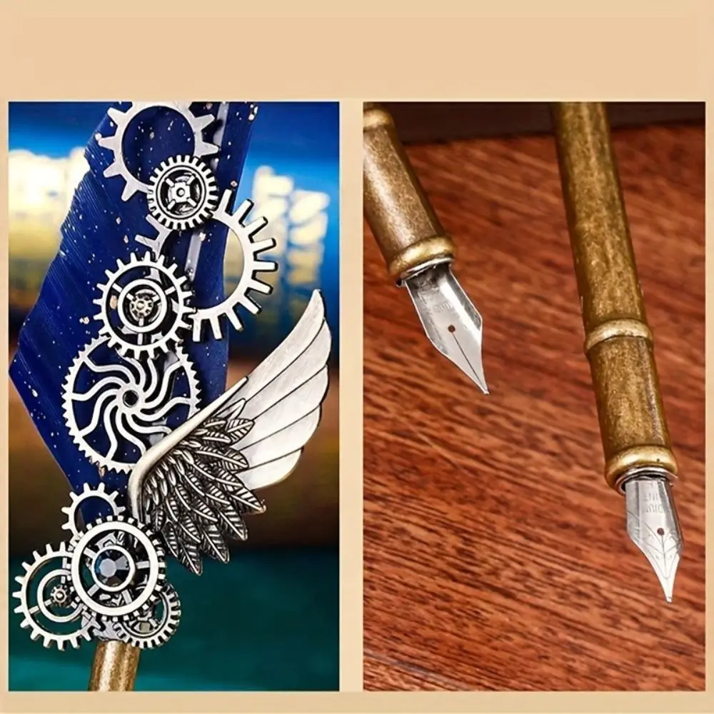 Retro Punk Dipped in Water Pen Replaceable 5 Nib European Style Metal Signature Pen Fountain Pen Machine Feather Pen