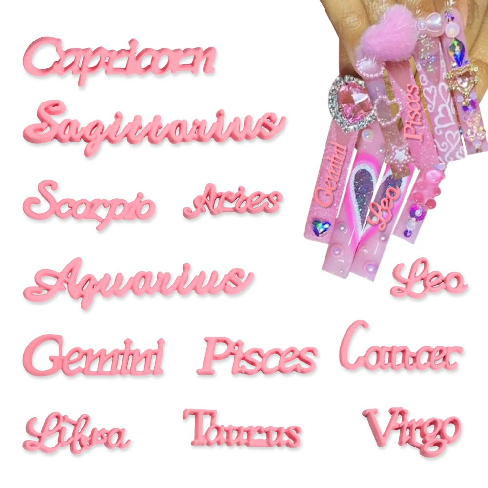 

Pink 12 Constellation Letters Nail Art Charms Alloy Gold Silver Constellation 3D Rhinestones Gems For DIY Manicure Accessories