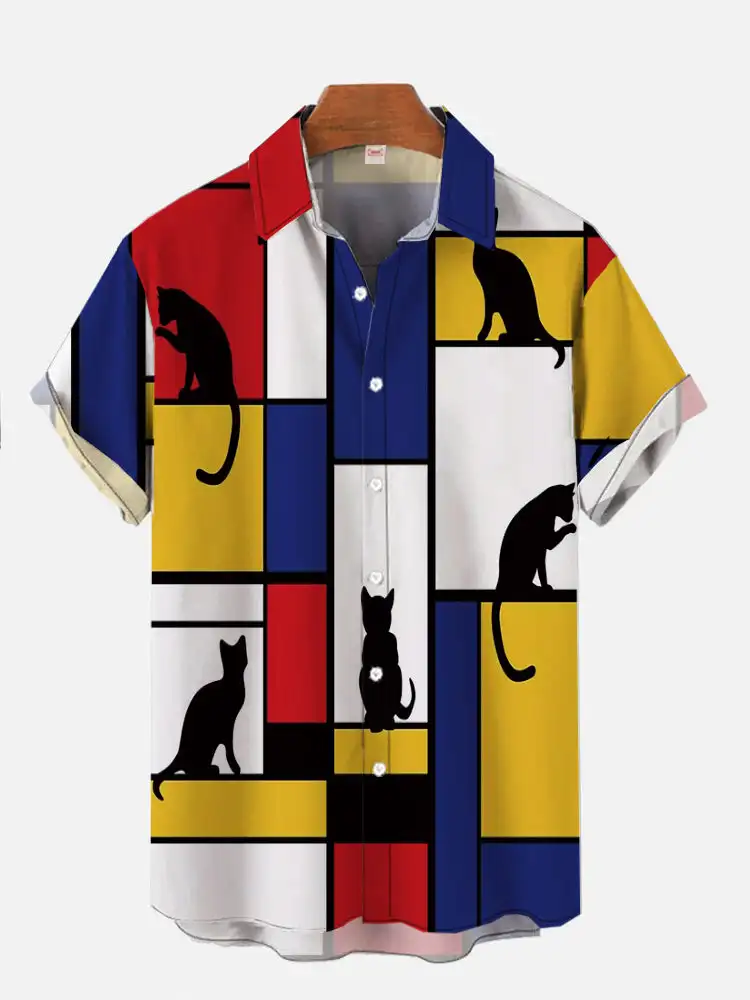 Chemise hawaïenne à manches courtes imprimée chat mignon pour hommes, chemises décontractées, mode classique, impression 3D, Harajuku, 03/Wear