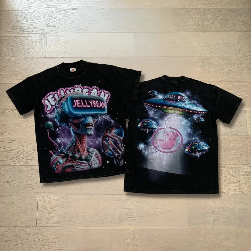 High Street Jellybean Nuke T Shirt Hip Hop Print Do Old Washed Men Women Tee Tops Streetwear