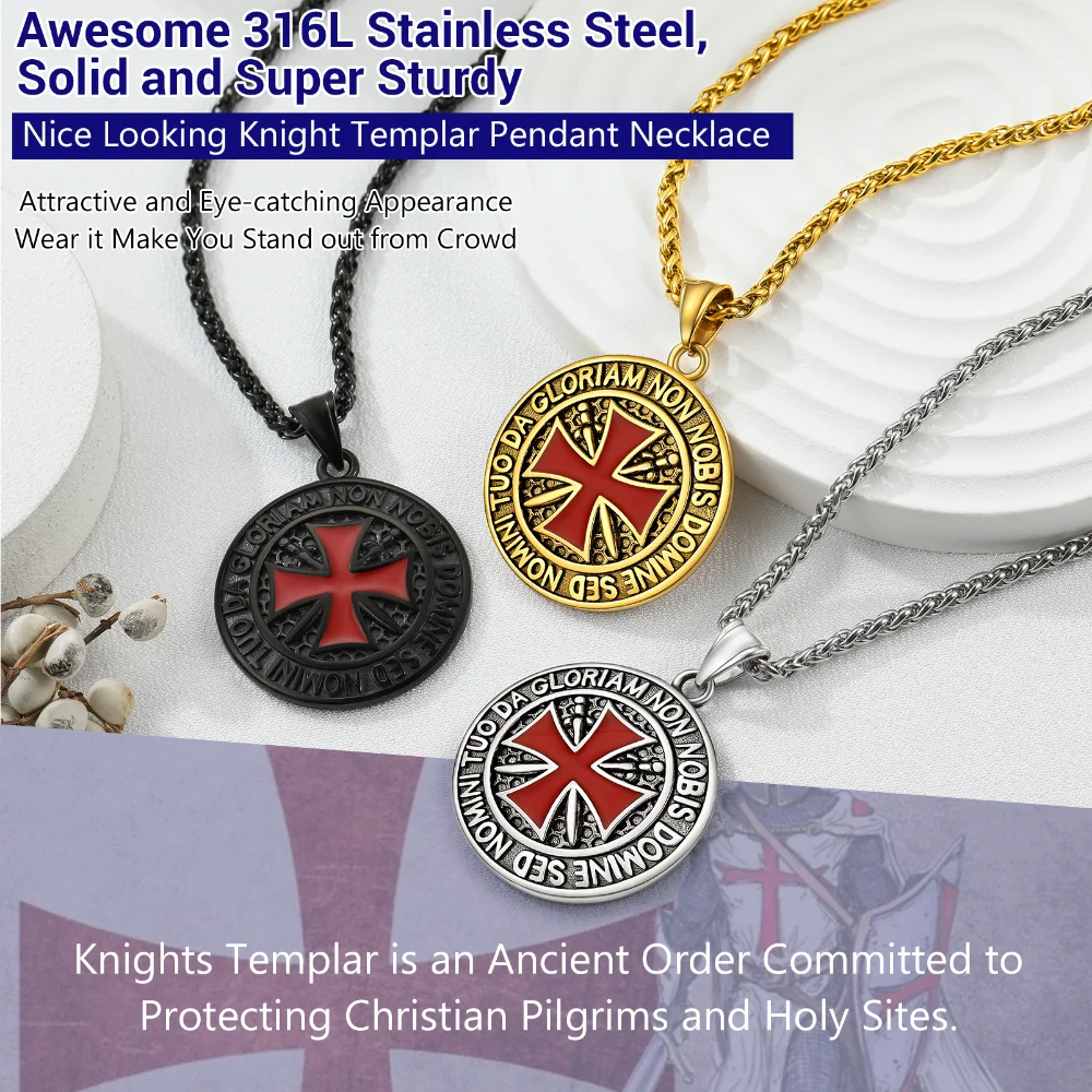 Prosteel Stainless Steel Templar Round Pendant Necklaces for Men Custom Engraving Knights Cross Amulet Christian Jewelry Gift