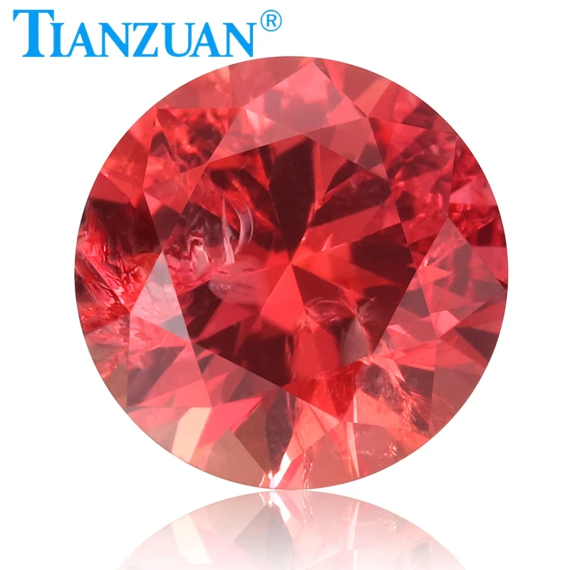 Round Cut  Lab Grown Padparadscha Color Synthetic Sapphire Corundum Stone with Inclusion Inside Loose Stone