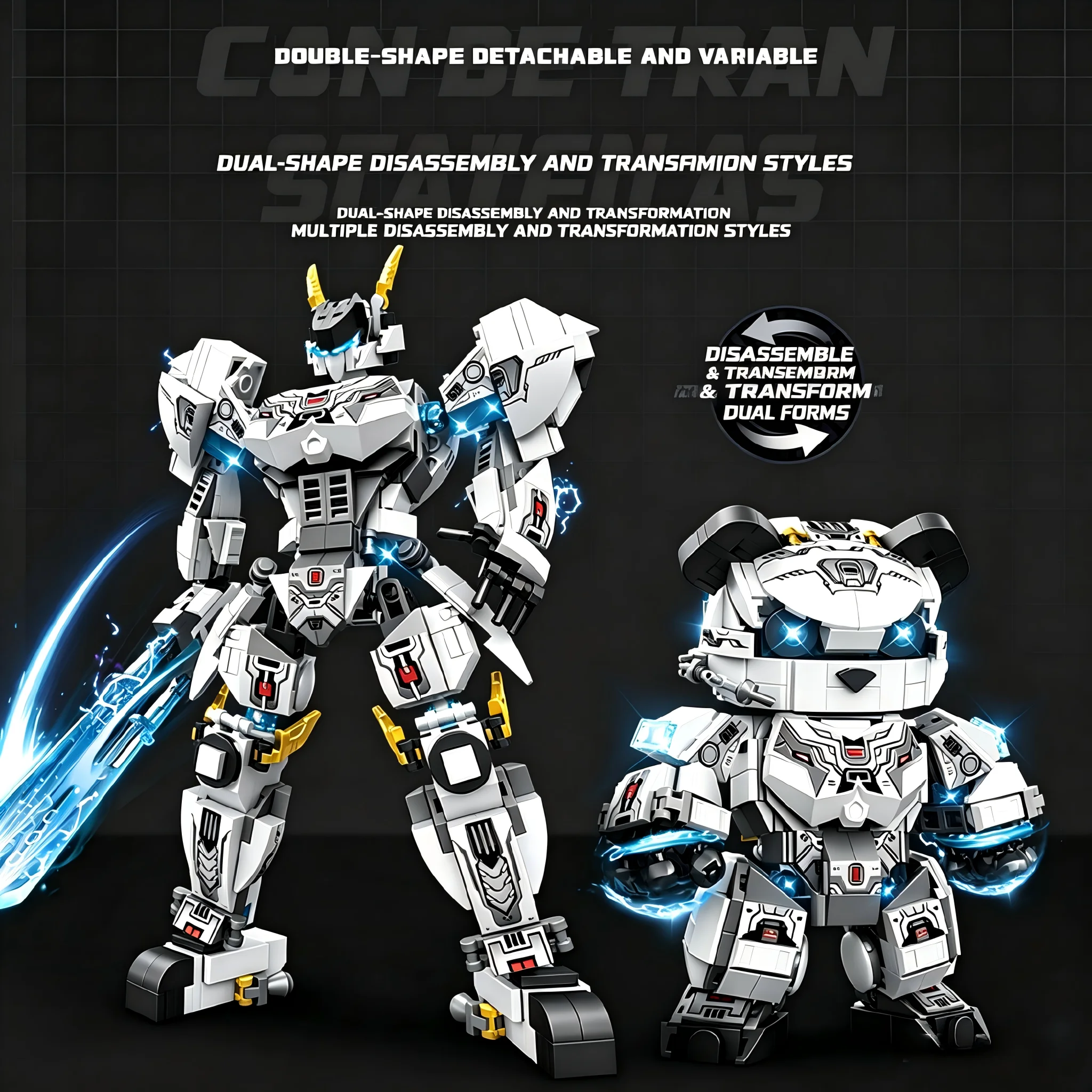 2-in-1 Transforming Mecha Building Block Set, Robot and Panda Dual-Form Assembly Toy, Suitable as a Birthday Gift for Boys