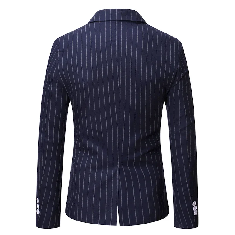 Black Striped Men Blazer Fashion Double Breasted Mens Suit Jacket Coats Casual Business Tuexdo Costume Homme Casaco Masculino