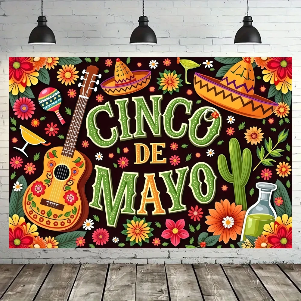 Yeele Cinco De Mayo Backdrop Mexican Fiesta Cactus Flower Guitar Sombrero Party Portrait Photography Studio Decor Banner Prop